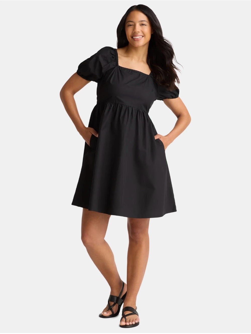 Black Puff-Sleeve Square-Neck Dress - Women
